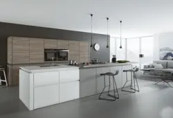 Kitchen interior white wood gray