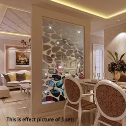 Living room with wall-to-wall mirror photo
