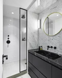 Photo Of A Bathroom With A Black Shower