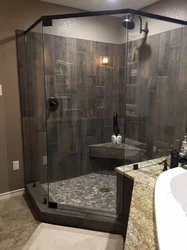 Photo of a bathroom with a black shower