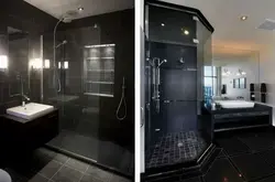 Photo of a bathroom with a black shower