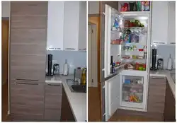 Как встроить холодильник в шкаф на кухне фото