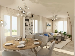 Design kitchen living room 25 sq m with access to the terrace