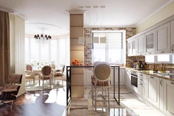 Design kitchen living room 25 sq m with access to the terrace