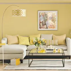 Combination of yellow with other colors in the living room interior