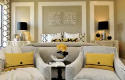 Combination of yellow with other colors in the living room interior