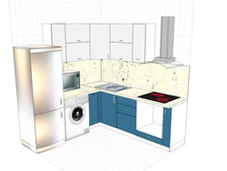 Corner kitchen design with refrigerator and washing machine