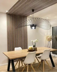 Wooden slats in the bathroom interior