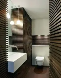 Wooden slats in the bathroom interior