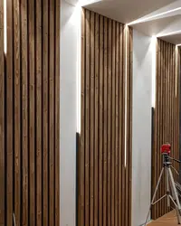 Wooden slats in the bathroom interior