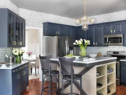 Black and blue kitchen interior