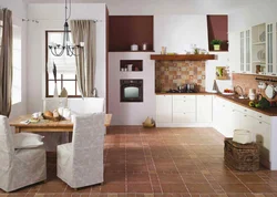 Porcelain tiles in a small kitchen photo