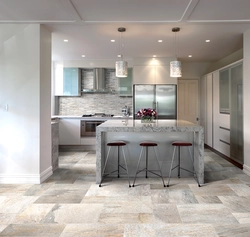 Porcelain tiles in a small kitchen photo