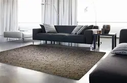 Burchakli divan fotosurati bilan zamonaviy uslubdagi yashash xonasi uchun gilam