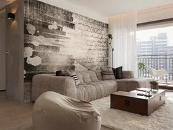 Living room with brick wallpaper photo