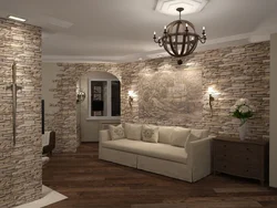 Living room with brick wallpaper photo