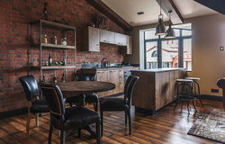 Bar counters in the interior of a kitchen in loft style