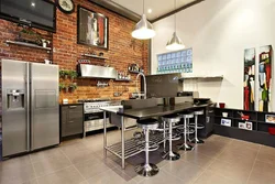 Bar counters in the interior of a kitchen in loft style