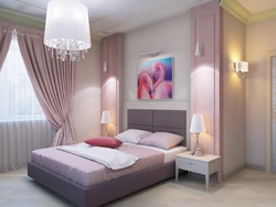 Bedroom design in pink and beige tones