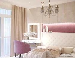 Bedroom design in pink and beige tones