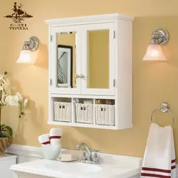 Bathroom cabinets with mirror hanging photos