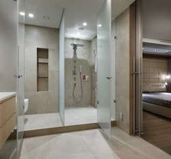 Design of a combined bathroom with shower partition