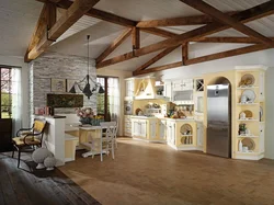 Living room kitchen design in a country house