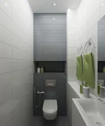 Interior of a small toilet in an apartment separate from the bathtub in a panel