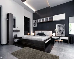 Gray black bedroom interior