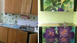 Kitchen in self-adhesive film before and after photos