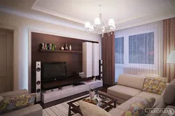 Living room design with corner sofa and wall
