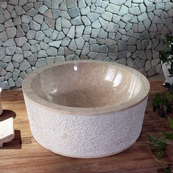 Stone sink in the bathroom interior