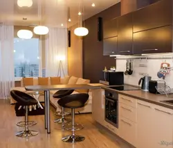 Straight Kitchen In The Interior Of The Living Room Kitchen