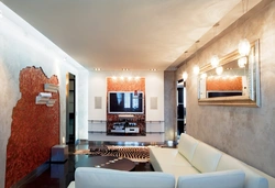 Wallpaper for plaster in the living room interior photo