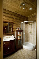 Bathroom in a wooden house photo with shower