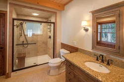Bathroom in a wooden house photo with shower