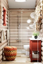 Bathroom in a wooden house photo with shower