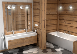 Bathroom in a wooden house photo with shower