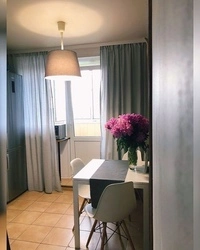 Khrushchev kitchen interior with balcony