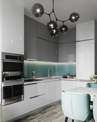 Glossy corner kitchen in the interior