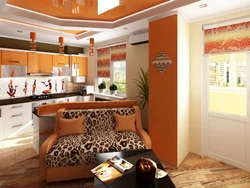 Orange living room kitchen photo