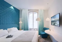 Wallpaper in the bedroom interior turquoise
