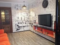 Living room wallpaper brick combined photos
