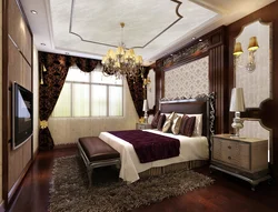 Photo of a bedroom in a classic style, dark