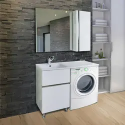 Lavabo va kir yuvish mashinasi fotosurati bilan hammom shkafi