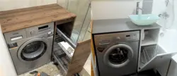 Lavabo və paltaryuyan maşın fotoşəkili olan vanna otağı şkafı