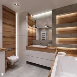 Combination Of Wood In The Bathroom Interior