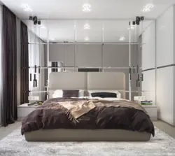 Bedroom design with wall-to-wall mirror