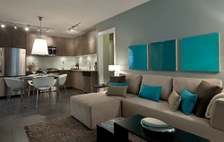 Living Room Kitchen Design In Turquoise Tones