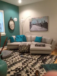 Brown with turquoise in the living room interior